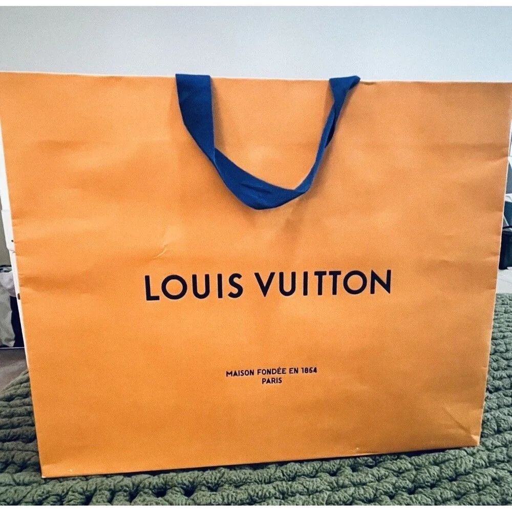 LOUIS VUITTON Authentic XL Orange Gift/Shopping Tote Paper Bag 18”x15”x4.5”